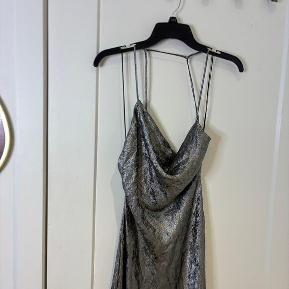 Zara Silver Metallic Satin Cowl Neck Slip Dress Medium - Picture 4 of 11